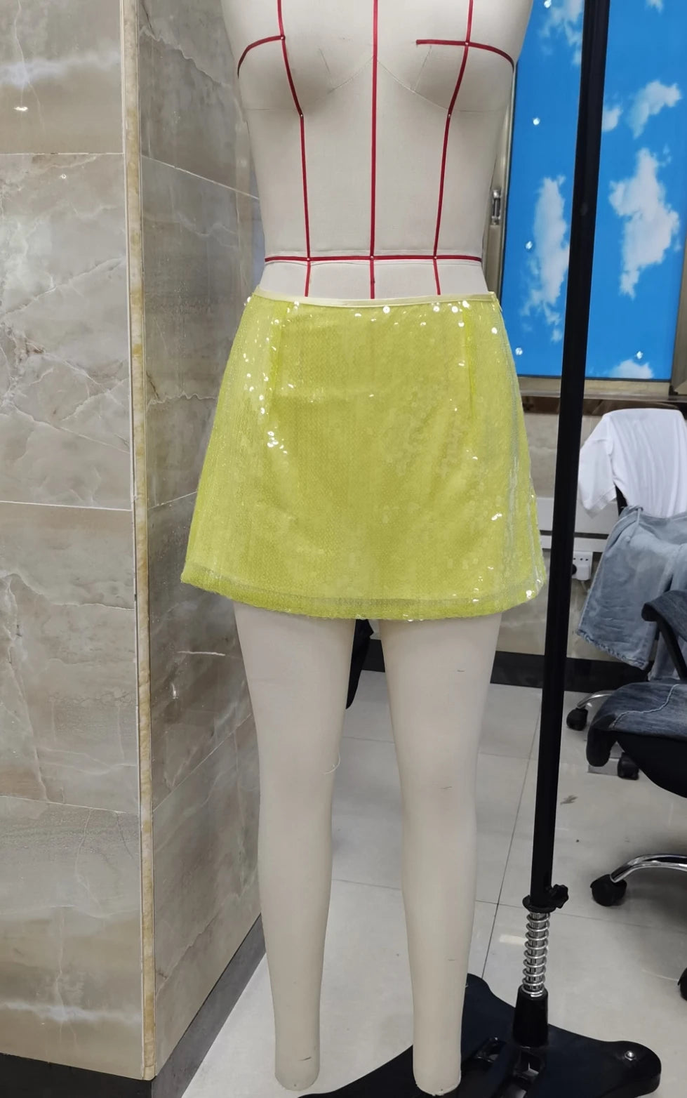 Sequined Mini Skirt Women Fashion Party Club New in Glitter Faldas Para Mujeres Light Yellow Side Zip Women's Y2K Skirt