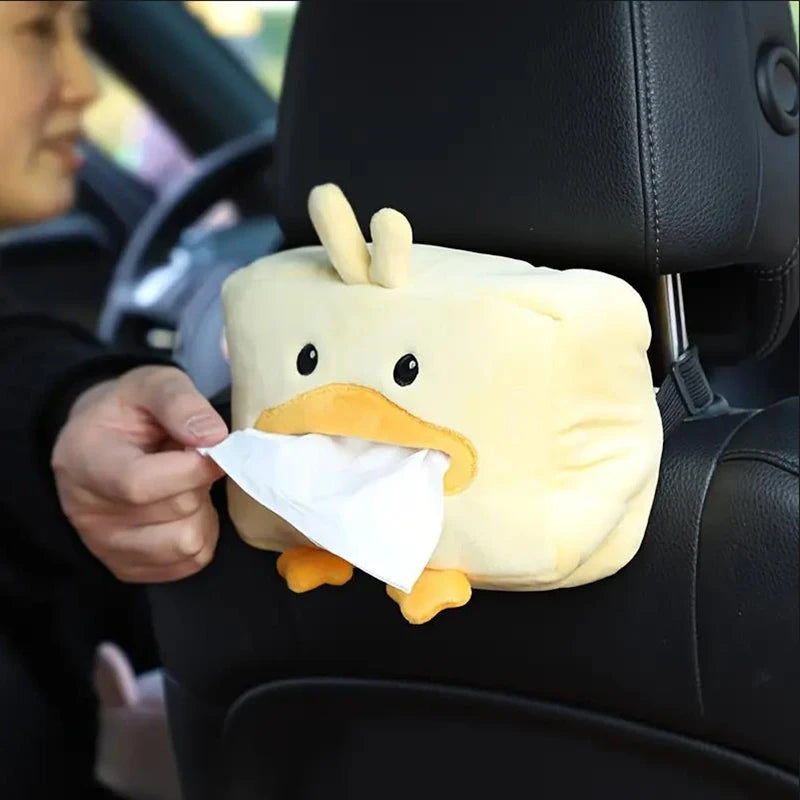 Cute Short Plush Tissue Boxes Cartoon Tissue Box Holder Bracket Auto Armrest Box Car Seat Back Car Decorations Car Tissue Holder