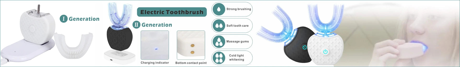 60 Degree U-shaped intelligent Automatic Toothbrush Replacement Head Tooth Whitening Silicone Soft Brush Heads For Adult and Chi