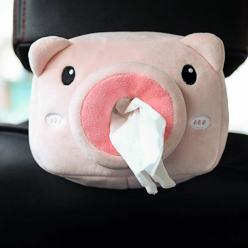 Cute Short Plush Tissue Boxes Cartoon Tissue Box Holder Bracket Auto Armrest Box Car Seat Back Car Decorations Car Tissue Holder