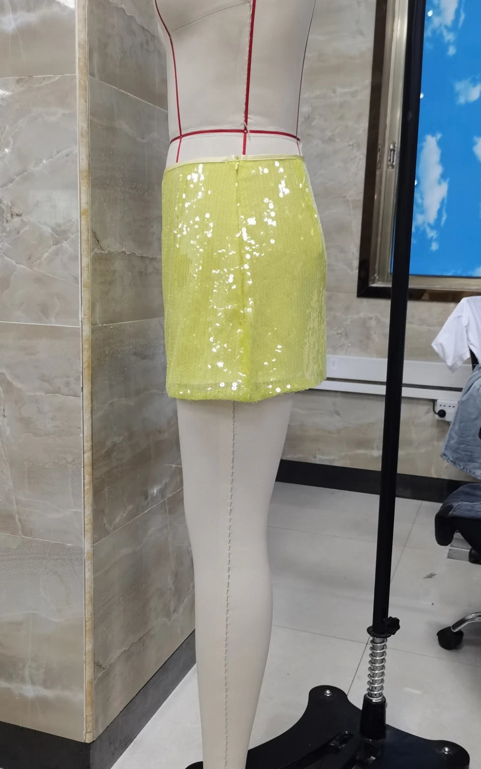 Sequined Mini Skirt Women Fashion Party Club New in Glitter Faldas Para Mujeres Light Yellow Side Zip Women's Y2K Skirt