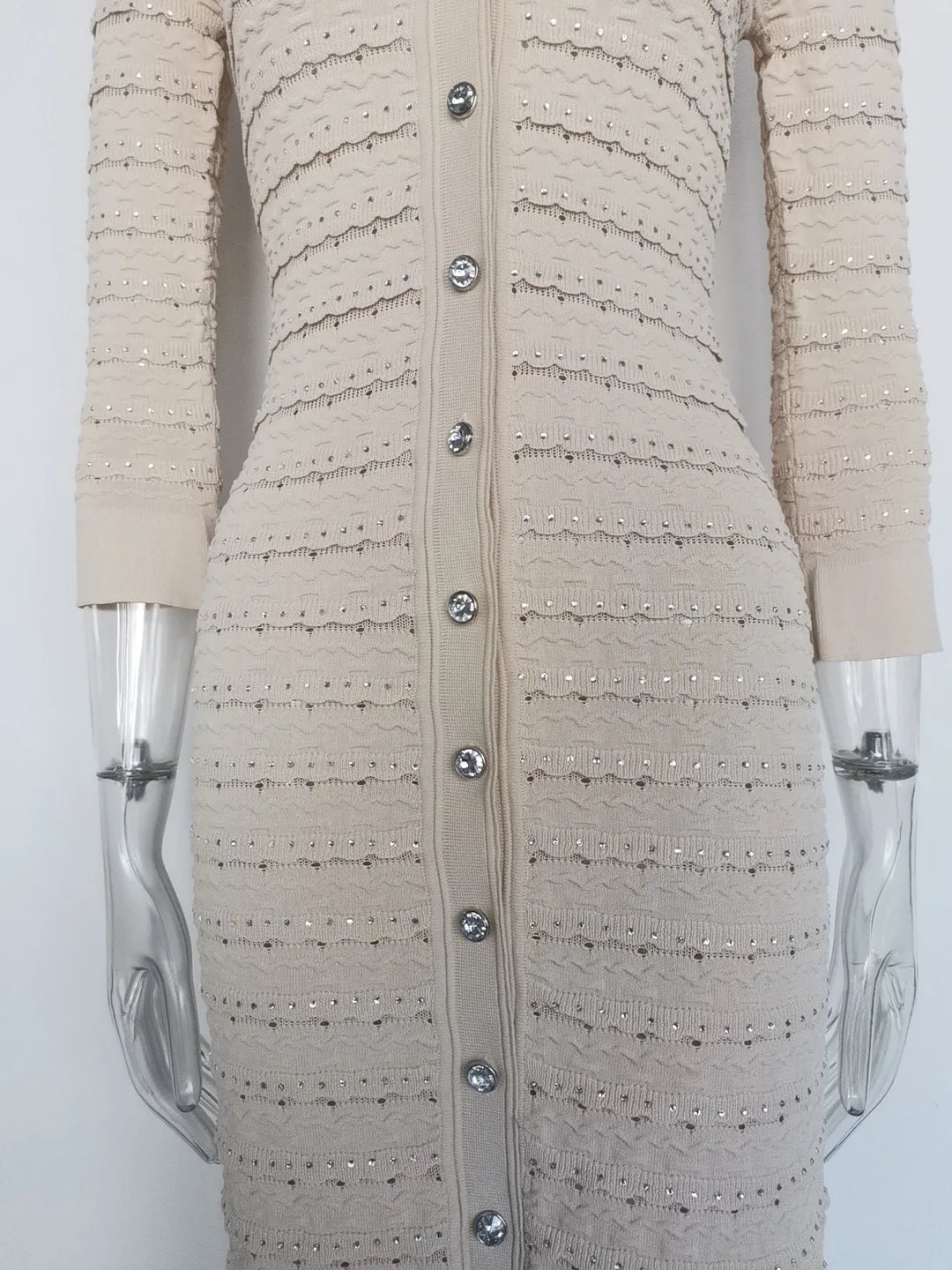 Woman White V-Neck Single Breasted Long Sleeves Long Dress 2025 Female Spring Fashion Lady Robe Elegant Knit Dresses Streetwear
