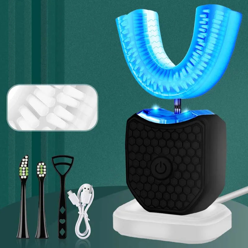 U Shape Tooth Brush Wireless Electric Adult Sonic Toothbrush Portable 360° Oral Cleaner Tongue Scraper