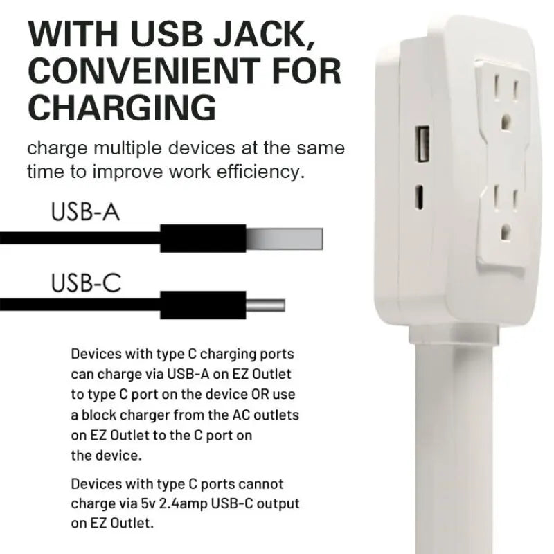 Multifunctional Bedside Table Power Outlet Rotates 180° Electrical Outlet Extender Adjustable Length Sofa Socket Expander