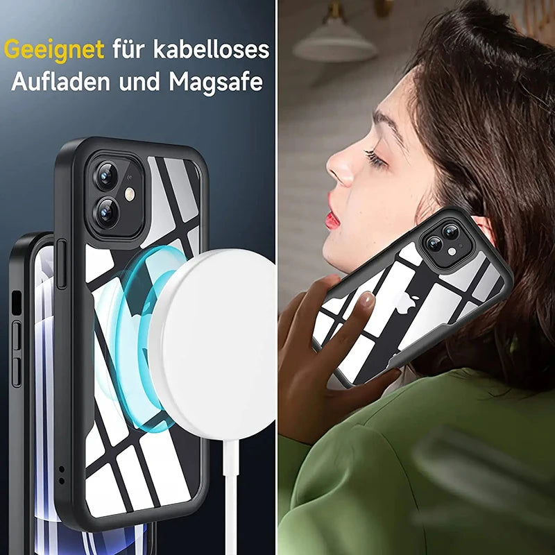 360 Degree Case For iPhone 15 14 13 12 11 Pro Max 14 Plus XS MAX XR Transparent Cover Full Body Rugged Built-in Screen Protector