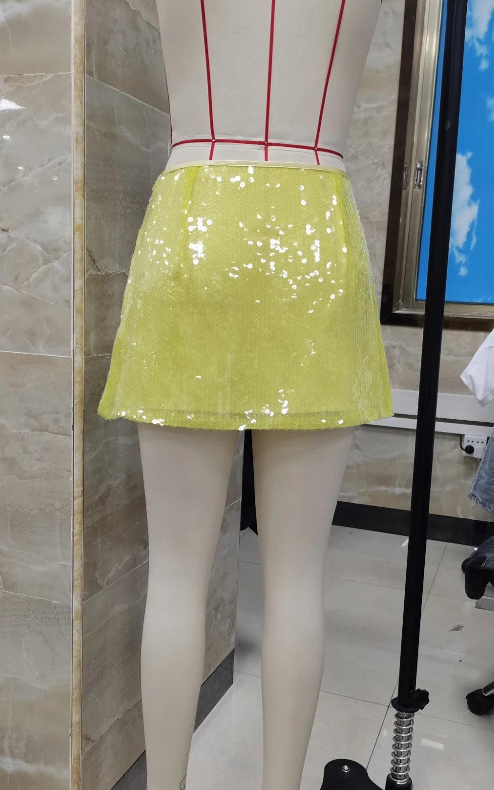 Sequined Mini Skirt Women Fashion Party Club New in Glitter Faldas Para Mujeres Light Yellow Side Zip Women's Y2K Skirt