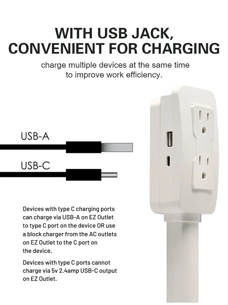 Multifunctional Bedside Table Power Outlet Rotates 180° Electrical Outlet Extender Adjustable Length Sofa Socket Expander
