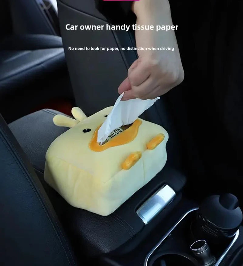 Cute Short Plush Tissue Boxes Cartoon Tissue Box Holder Bracket Auto Armrest Box Car Seat Back Car Decorations Car Tissue Holder