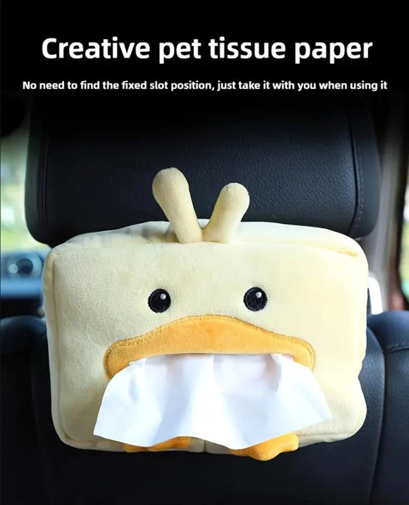 Cute Short Plush Tissue Boxes Cartoon Tissue Box Holder Bracket Auto Armrest Box Car Seat Back Car Decorations Car Tissue Holder