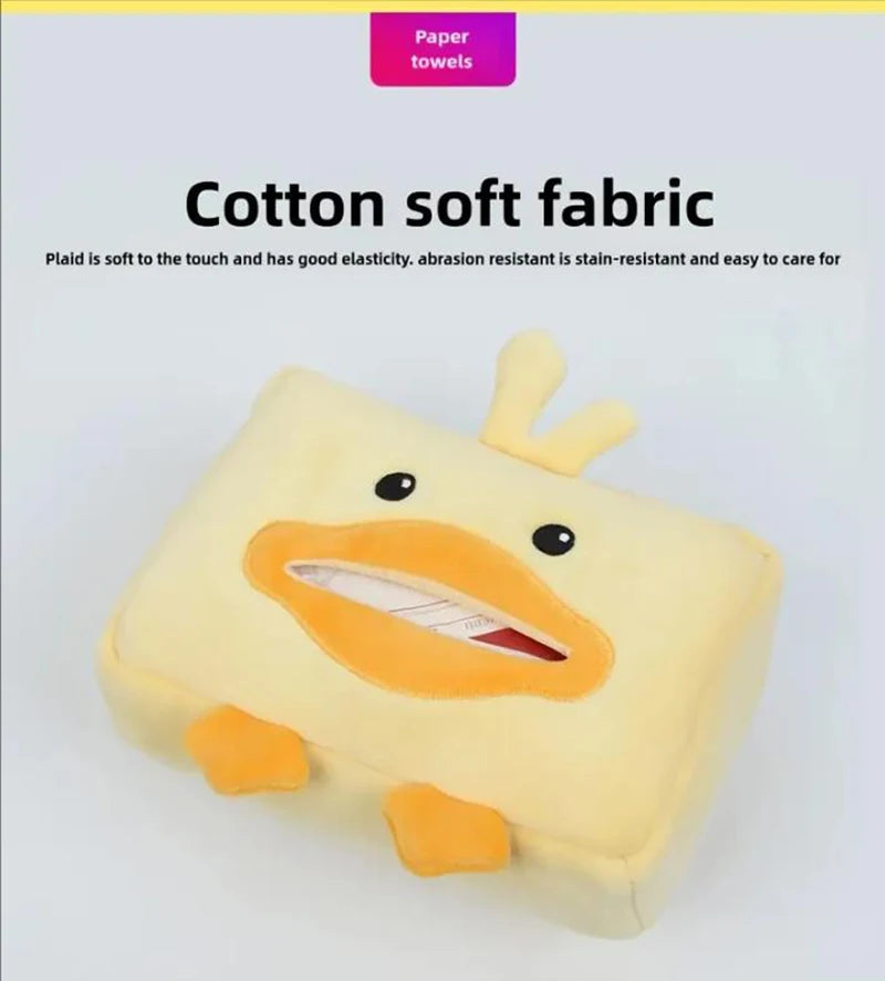 Cute Short Plush Tissue Boxes Cartoon Tissue Box Holder Bracket Auto Armrest Box Car Seat Back Car Decorations Car Tissue Holder