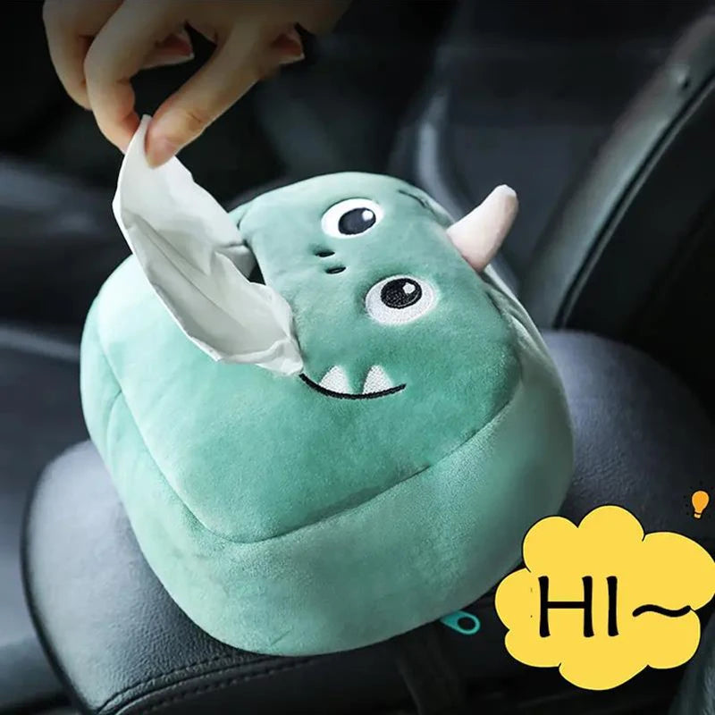 Cute Short Plush Tissue Boxes Cartoon Tissue Box Holder Bracket Auto Armrest Box Car Seat Back Car Decorations Car Tissue Holder