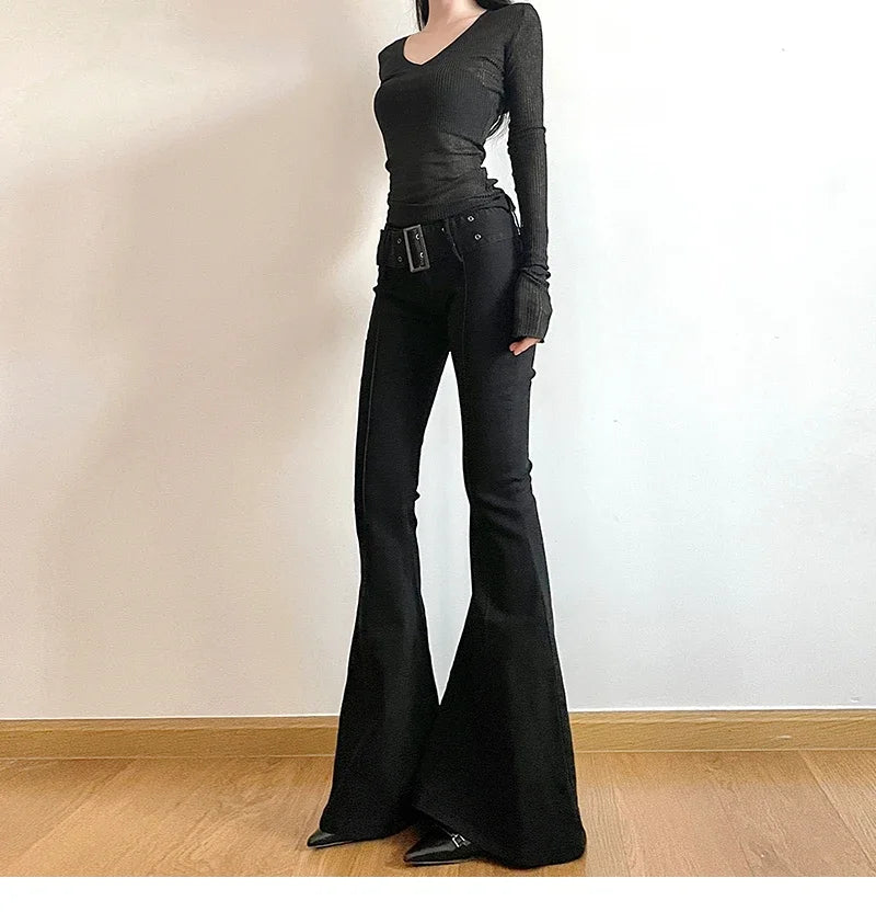 2025 Y2k Retro Emo 2000s Women's Black Flare Pants Streetwear Fashion Trousers Harajuku Wide Yoga Pants 90s Aesthetic Clothes