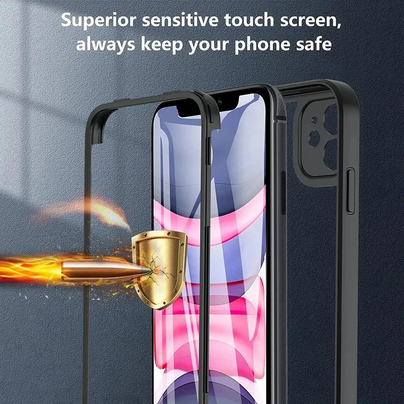 360 Degree Case For iPhone 15 14 13 12 11 Pro Max 14 Plus XS MAX XR Transparent Cover Full Body Rugged Built-in Screen Protector