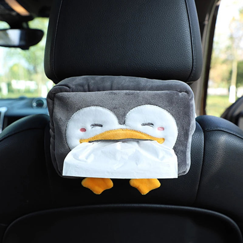 Cute Short Plush Tissue Boxes Cartoon Tissue Box Holder Bracket Auto Armrest Box Car Seat Back Car Decorations Car Tissue Holder