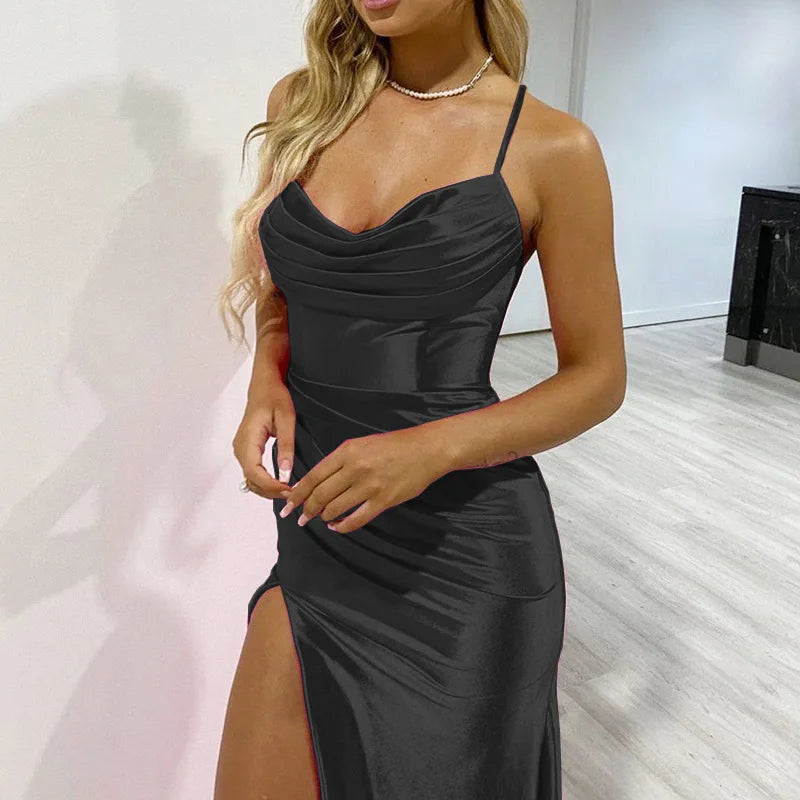 Elegant Evening Dress Woman Fashion Sleeveless Split Up Long Dress Woman Summer Slim Holiday Party Dress