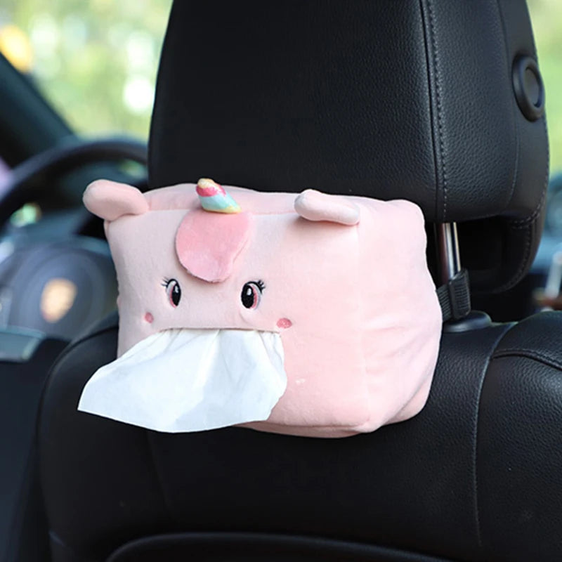 Cute Short Plush Tissue Boxes Cartoon Tissue Box Holder Bracket Auto Armrest Box Car Seat Back Car Decorations Car Tissue Holder