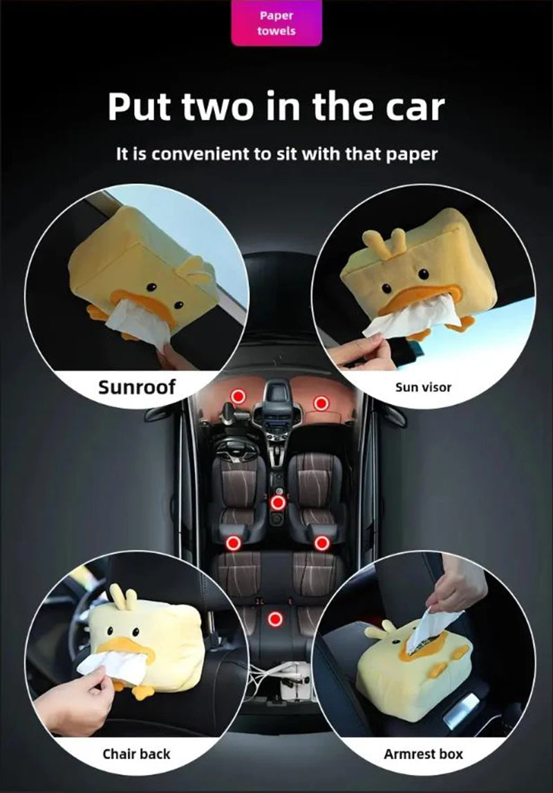 Cute Short Plush Tissue Boxes Cartoon Tissue Box Holder Bracket Auto Armrest Box Car Seat Back Car Decorations Car Tissue Holder