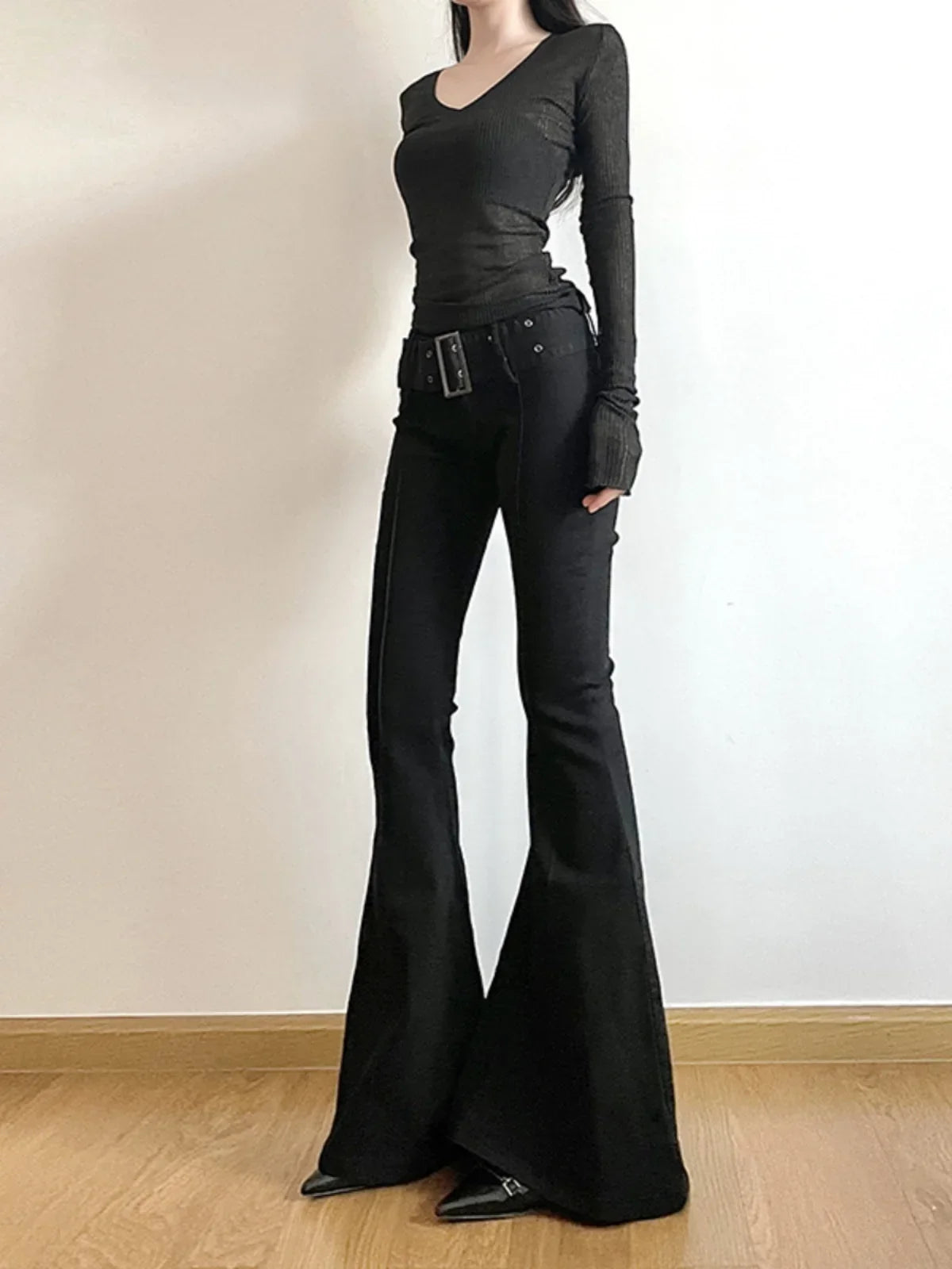 2025 Y2k Retro Emo 2000s Women's Black Flare Pants Streetwear Fashion Trousers Harajuku Wide Yoga Pants 90s Aesthetic Clothes