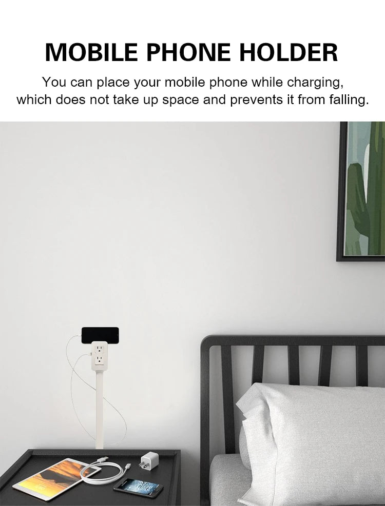 Multifunctional Bedside Table Power Outlet Rotates 180° Electrical Outlet Extender Adjustable Length Sofa Socket Expander