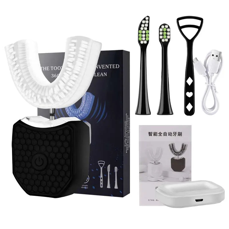 U Shape Tooth Brush Wireless Electric Adult Sonic Toothbrush Portable 360° Oral Cleaner Tongue Scraper