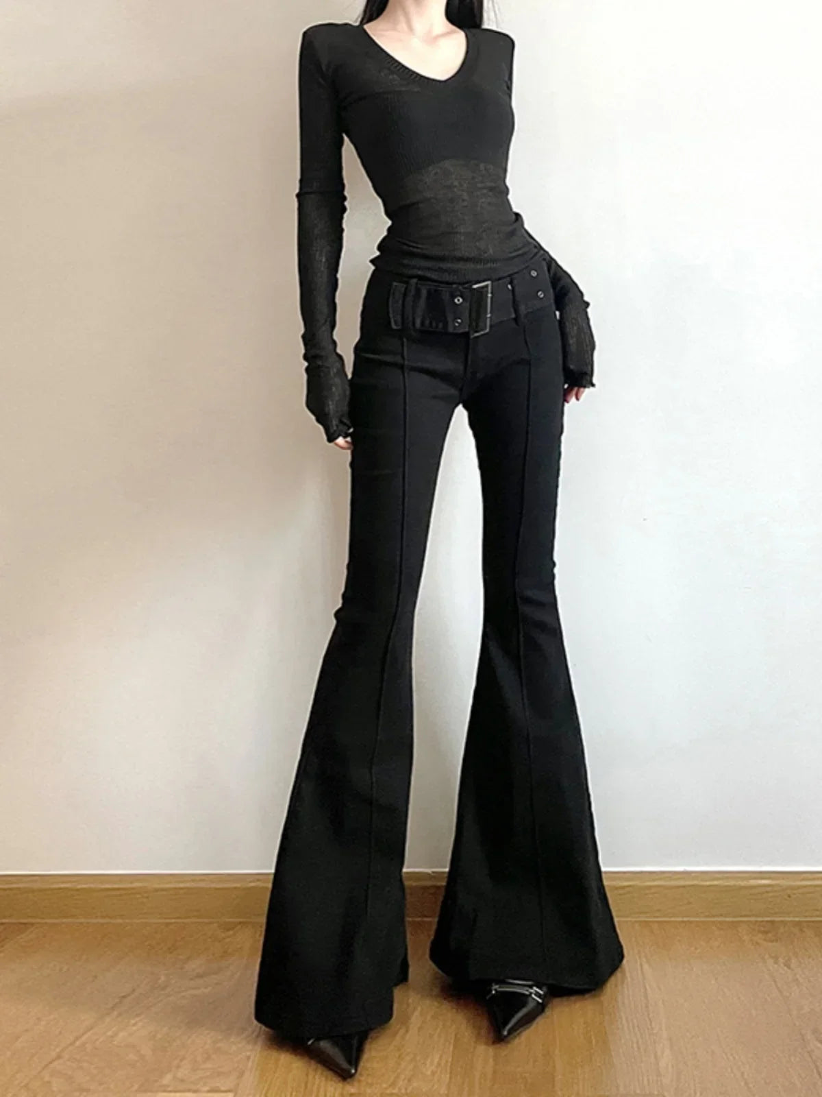 2025 Y2k Retro Emo 2000s Women's Black Flare Pants Streetwear Fashion Trousers Harajuku Wide Yoga Pants 90s Aesthetic Clothes