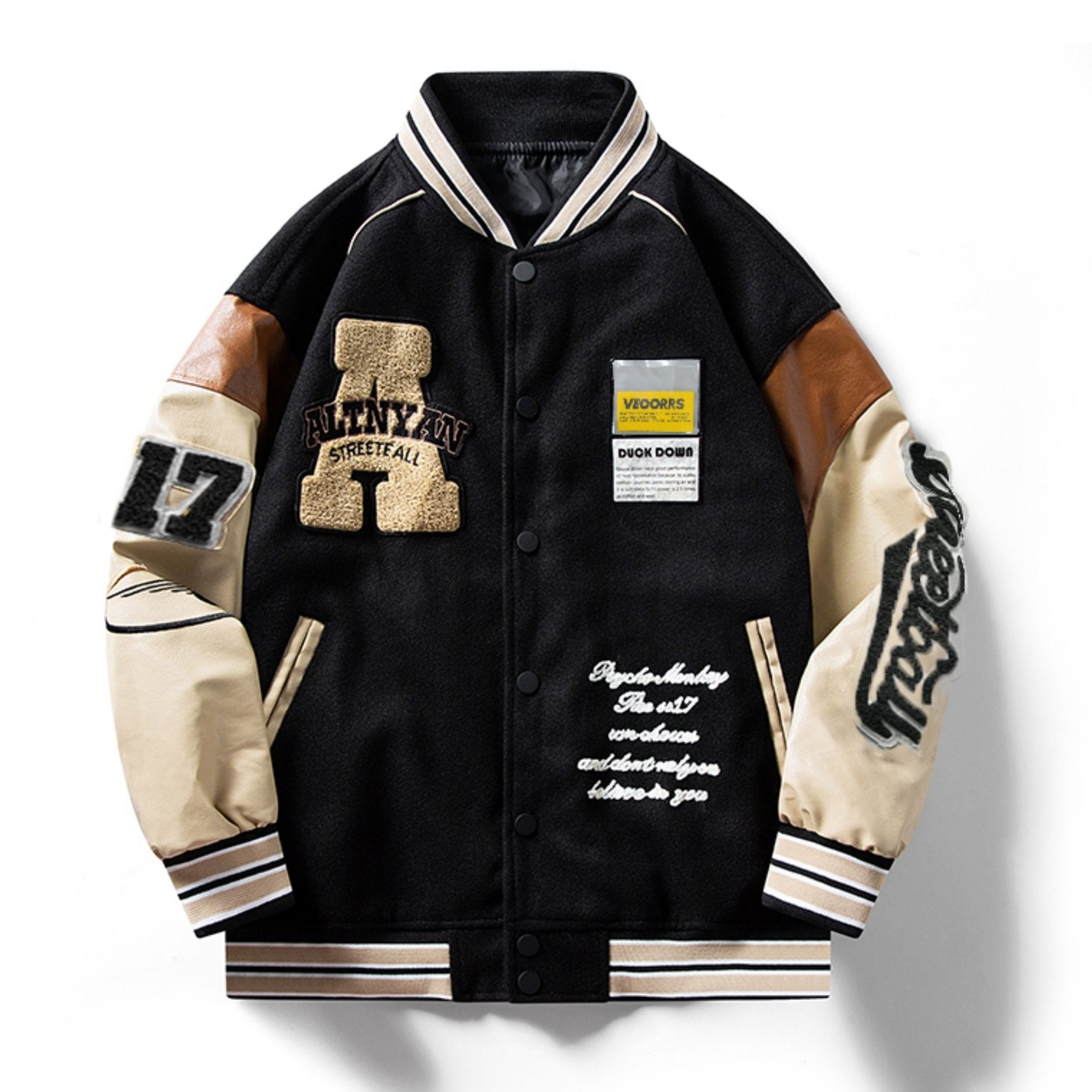 Loose Vintage Baseball Jacket With Embroidered Letters Print For Men, Color Block Sports Button Up Jacket With Pockets, Spring Fall Outdoor