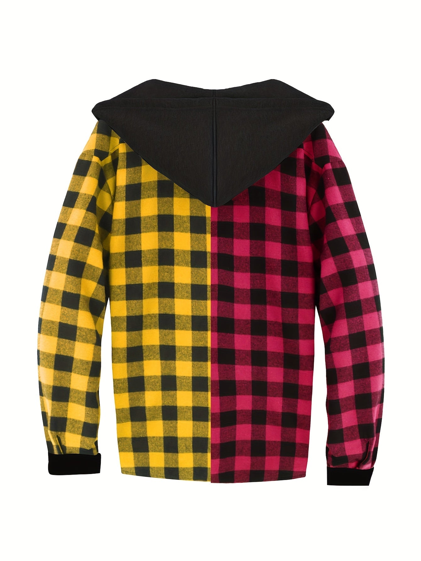 Long Sleeve Casual Regular Fit Button Up Hooded Shirts Jacket, Plaid Shirt Coat For Men