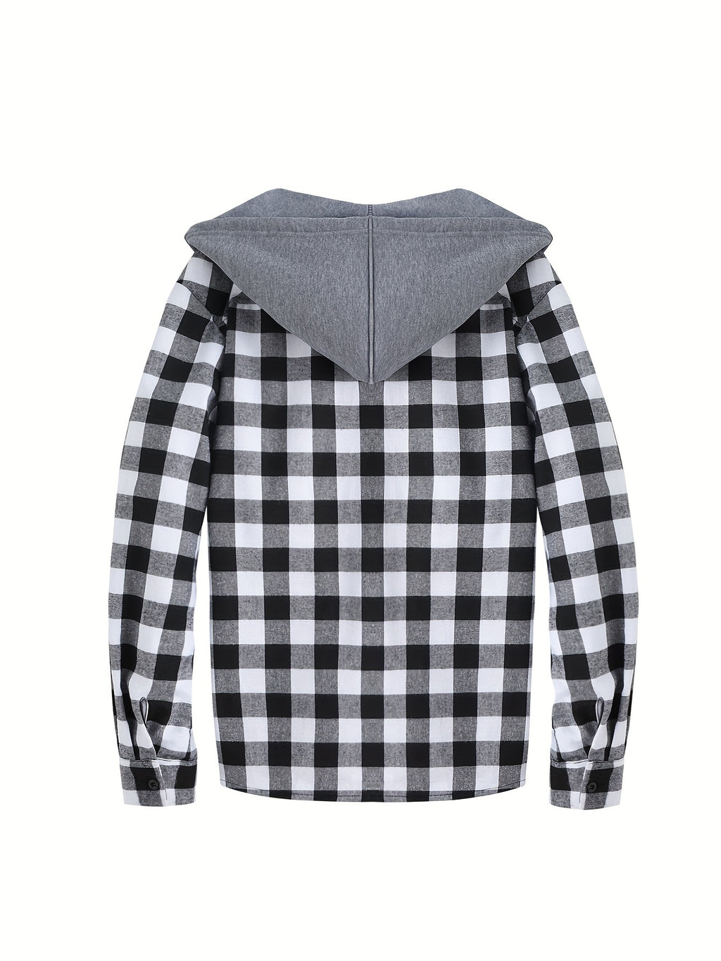 Long Sleeve Casual Regular Fit Button Up Hooded Shirts Jacket, Plaid Shirt Coat For Men