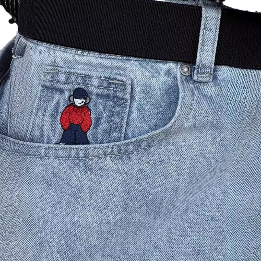 Loose Embroidered Denim Pants