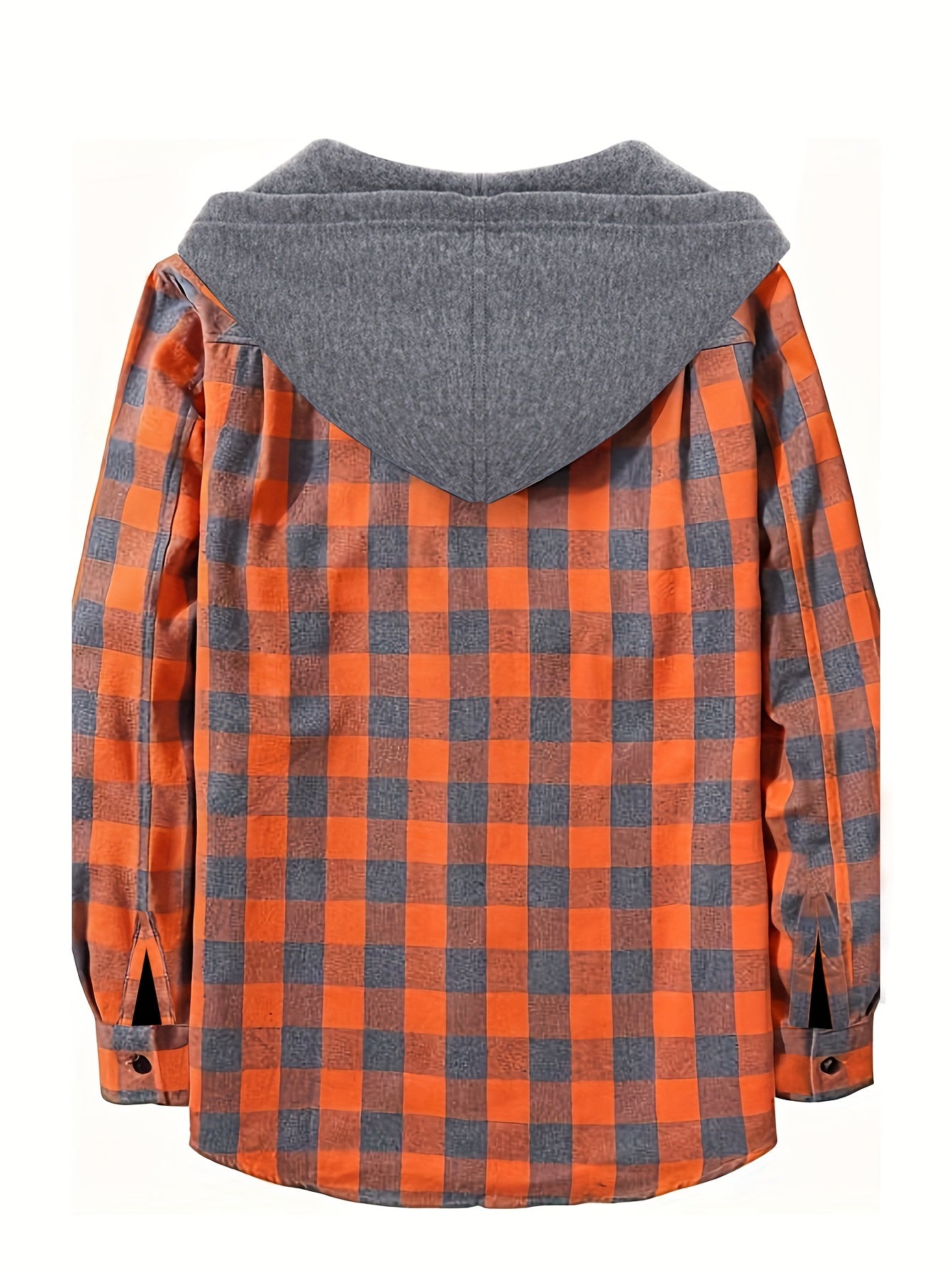 Long Sleeve Casual Regular Fit Button Up Hooded Shirts Jacket, Plaid Shirt Coat For Men