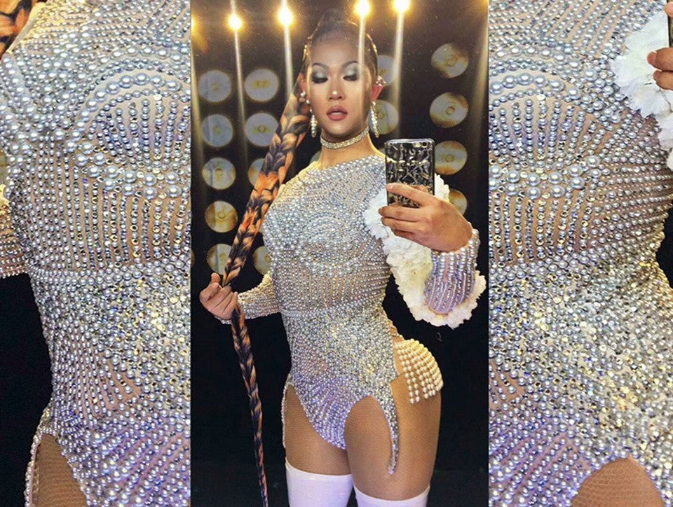 DRESSTight Stretch Rhinestone Pearl Short One Piece Costume