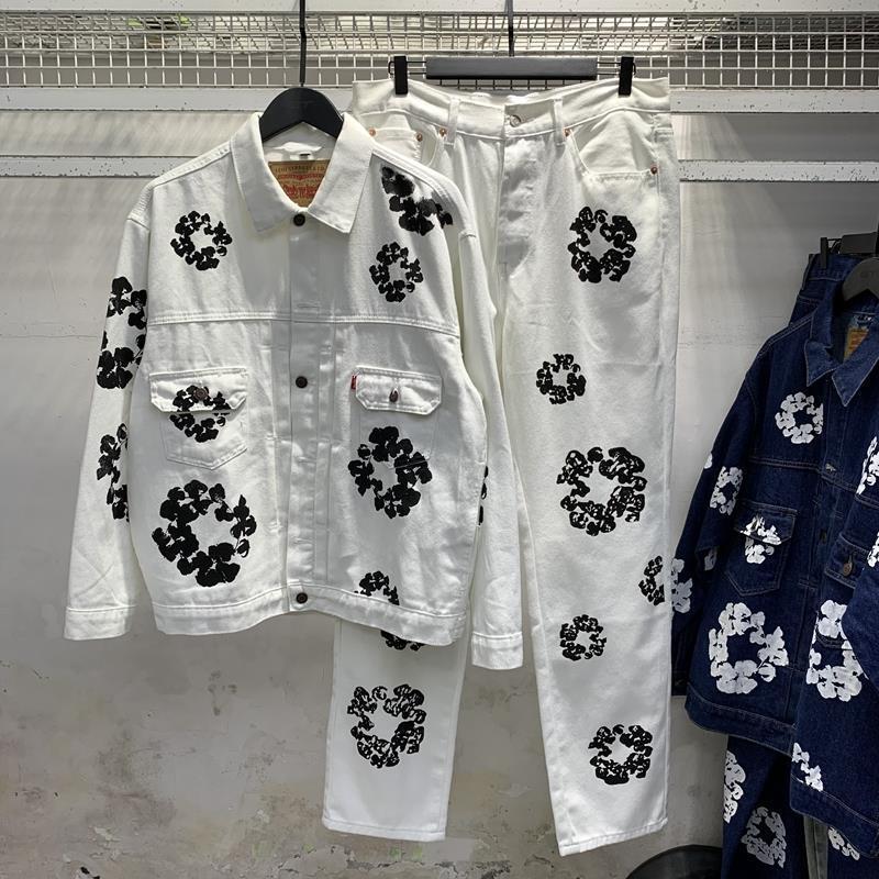 Kapok Printed Denim Suit Jacket and Pants