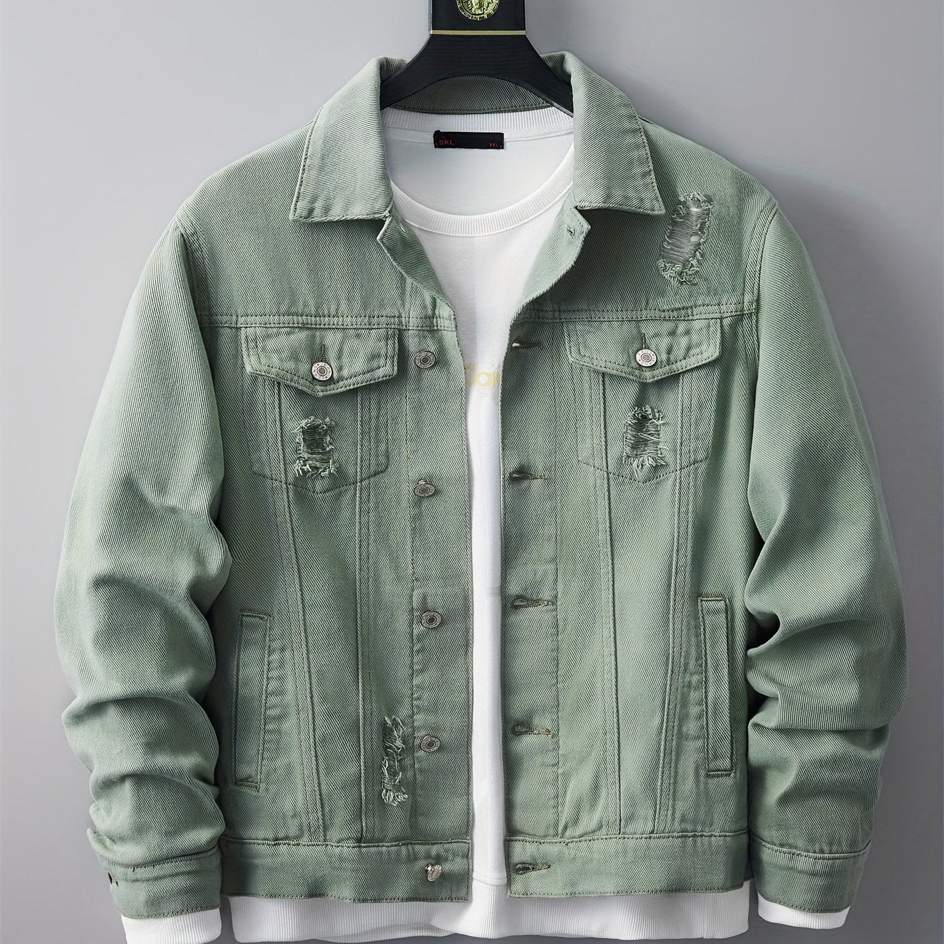 Men's Ripped Lapel Pocket Casual Denim Jacket