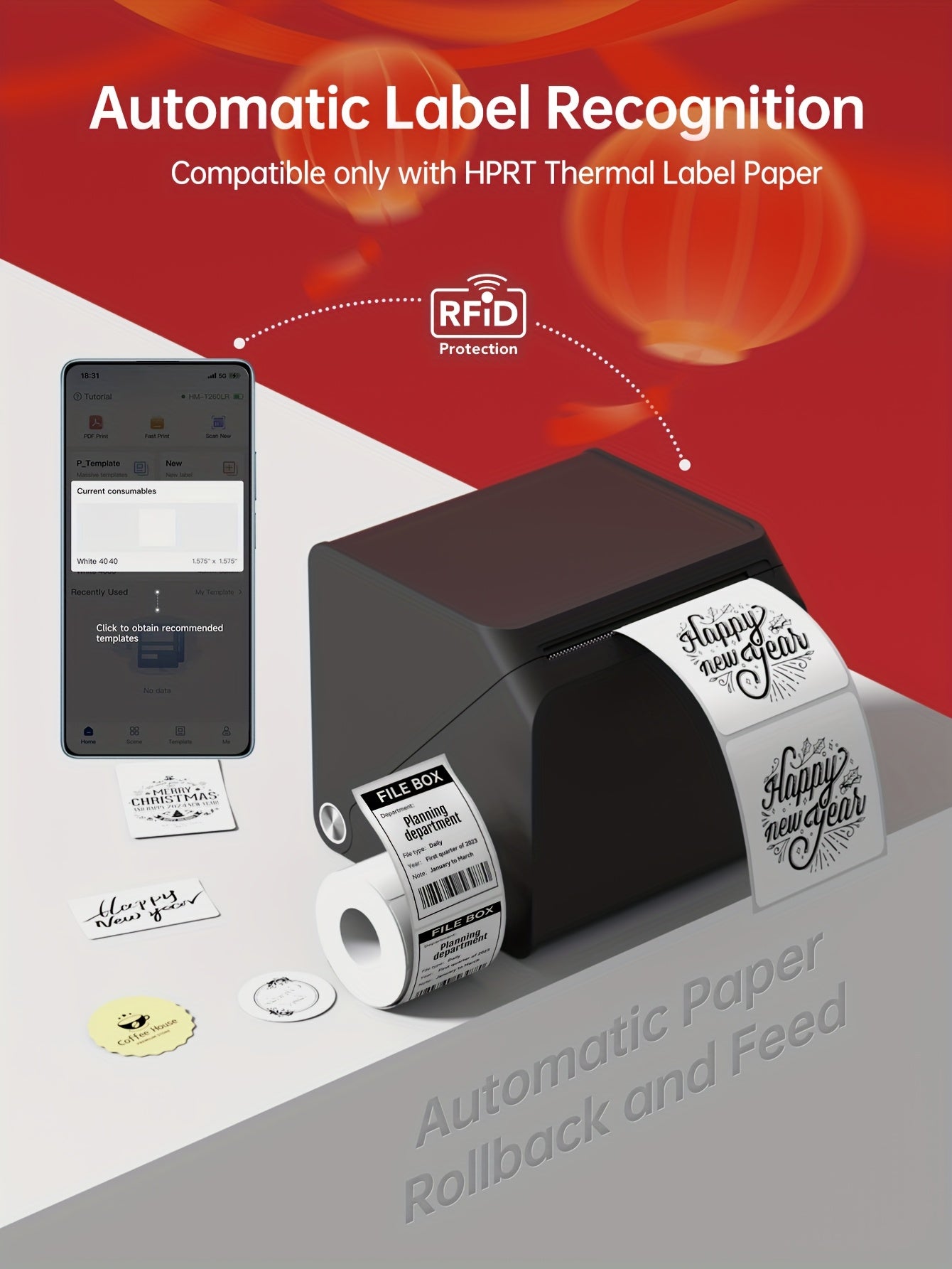 [Portable Label Printer] Portable Label Printer, Inkless Thermal Compact Printer | Connects to Smartphones And Computers, Suitable for Home, Office, Factory, Warehouse, Can Paste Express Face Sheets