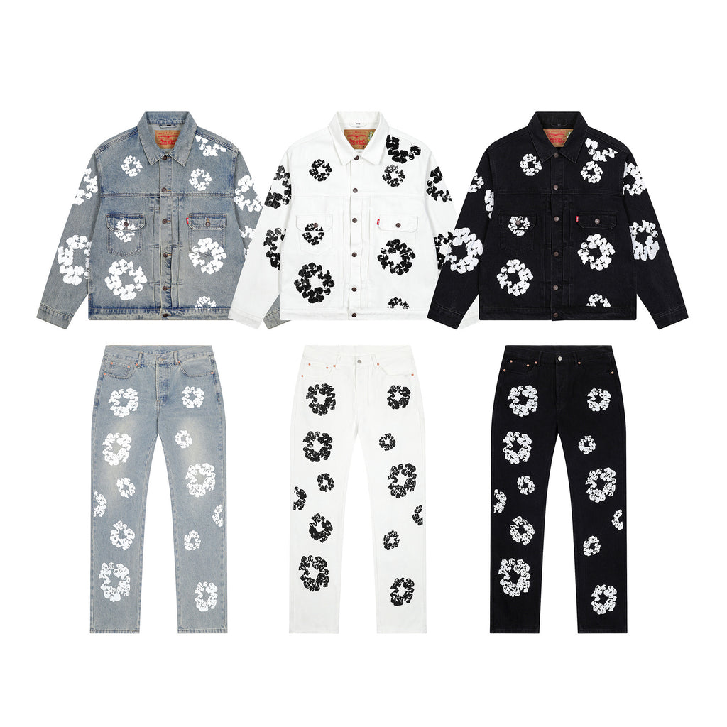 Kapok Printed Denim Suit Jacket and Pants