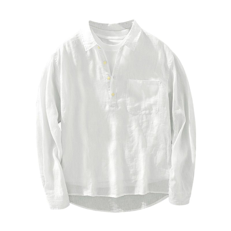 Retro Linen Shirt Men's Loose Fit Long Sleeve Square Collar