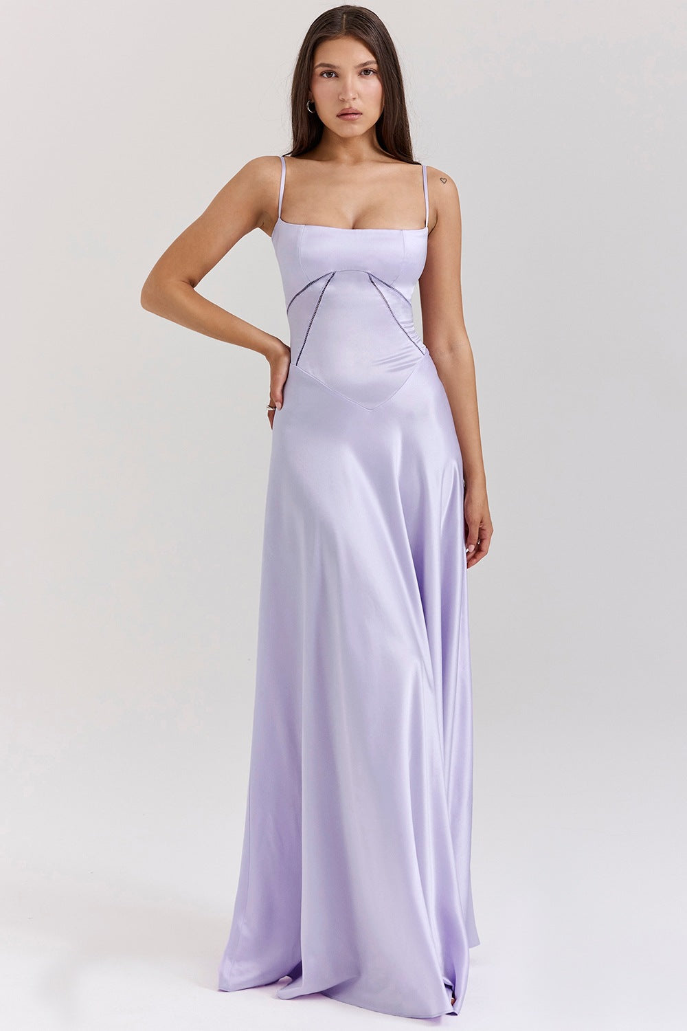 French-Style Jacquard Tie-Up Long Dress