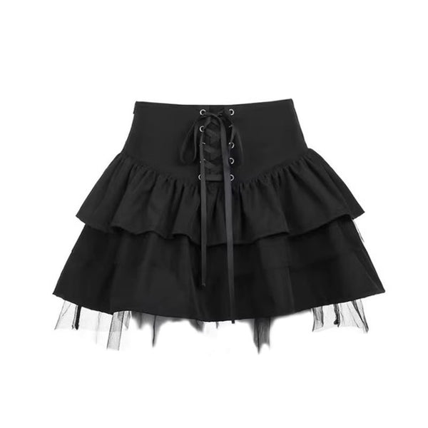 Punk Lace-up Puff Skirt Women's High Waist Short