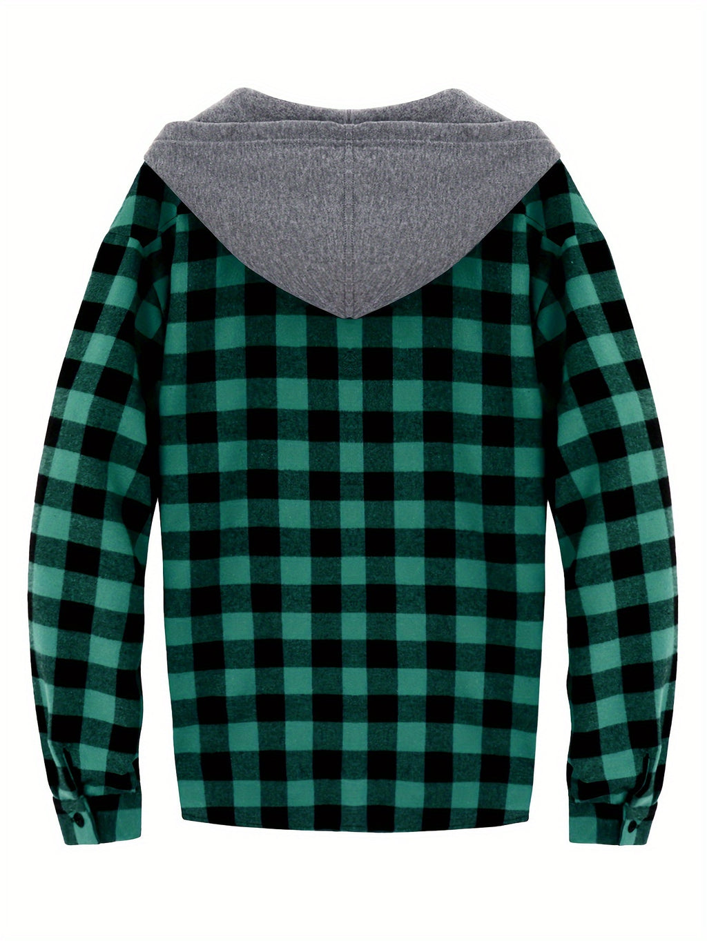 Long Sleeve Casual Regular Fit Button Up Hooded Shirts Jacket, Plaid Shirt Coat For Men
