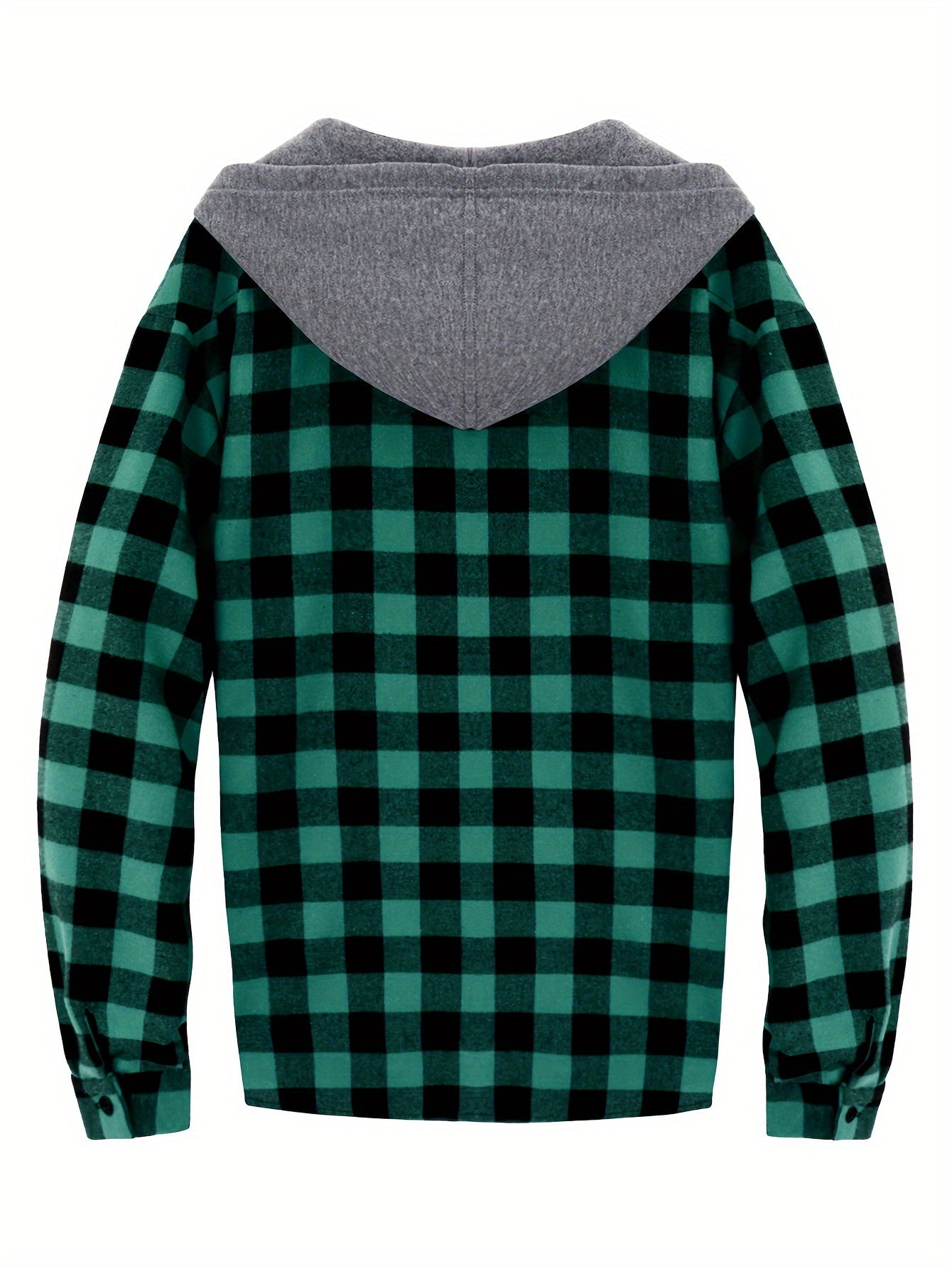Long Sleeve Casual Regular Fit Button Up Hooded Shirts Jacket, Plaid Shirt Coat For Men