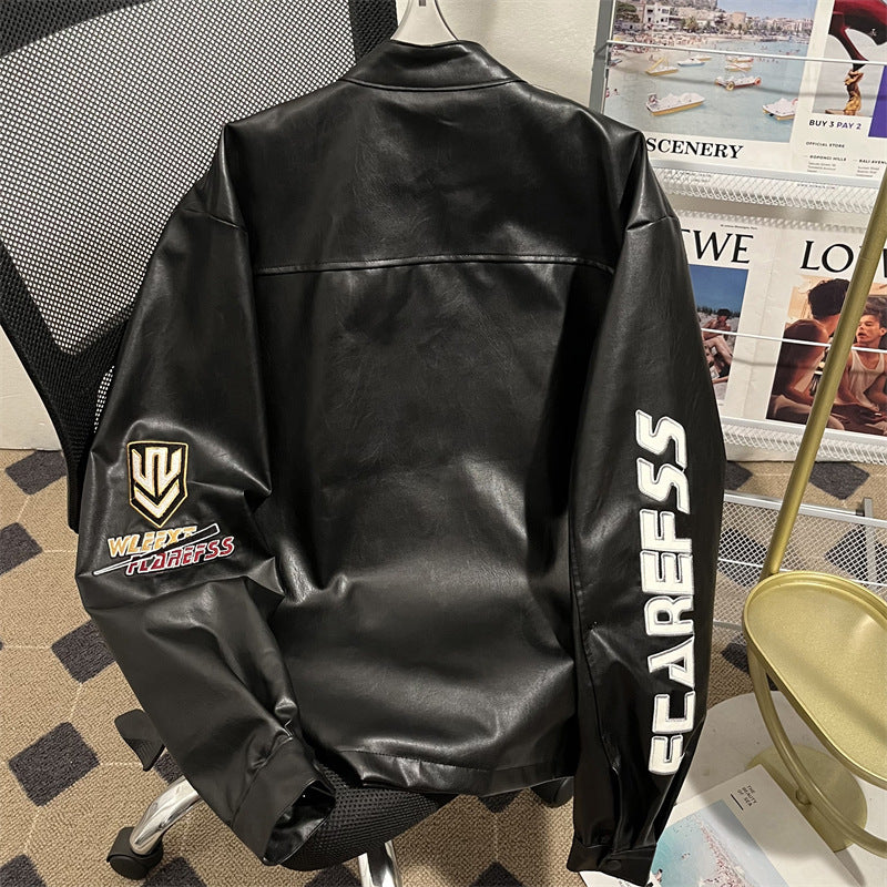 Men's Embroidered Hiphop Leather Jacket