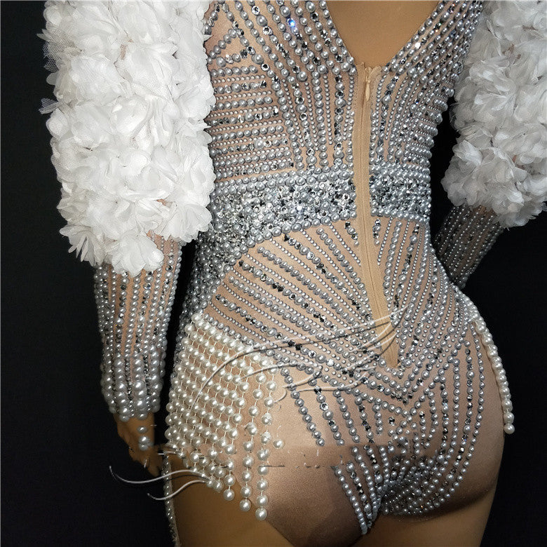 DRESSTight Stretch Rhinestone Pearl Short One Piece Costume