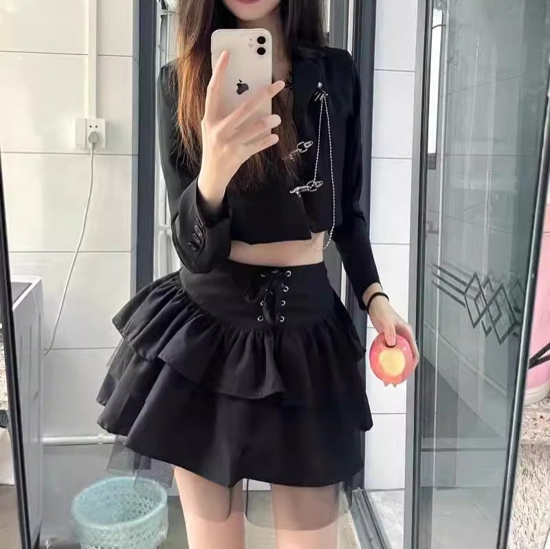 Punk Lace-up Puff Skirt Women's High Waist Short
