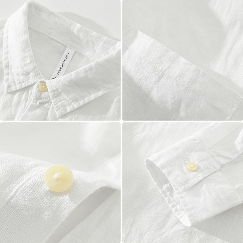 Retro Linen Shirt Men's Loose Fit Long Sleeve Square Collar