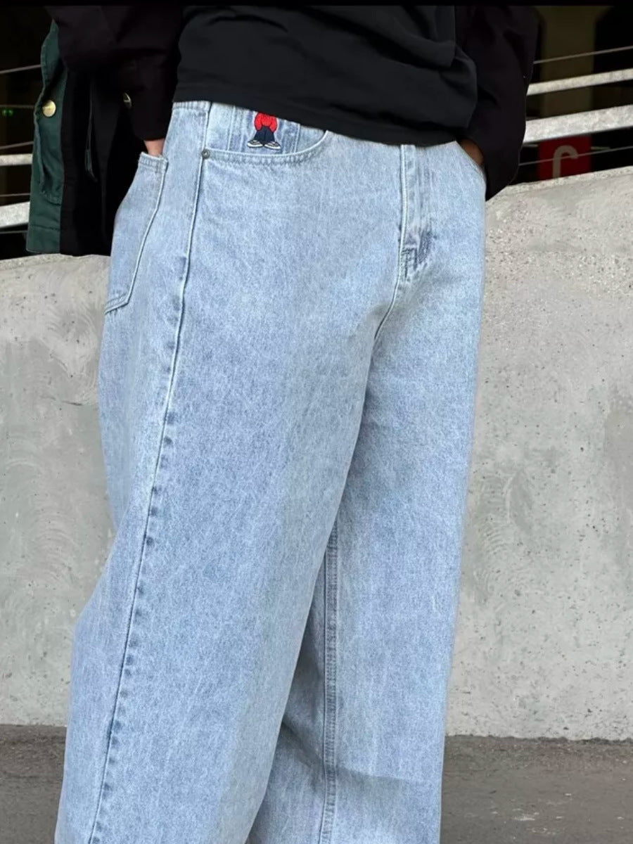 Loose Embroidered Denim Pants