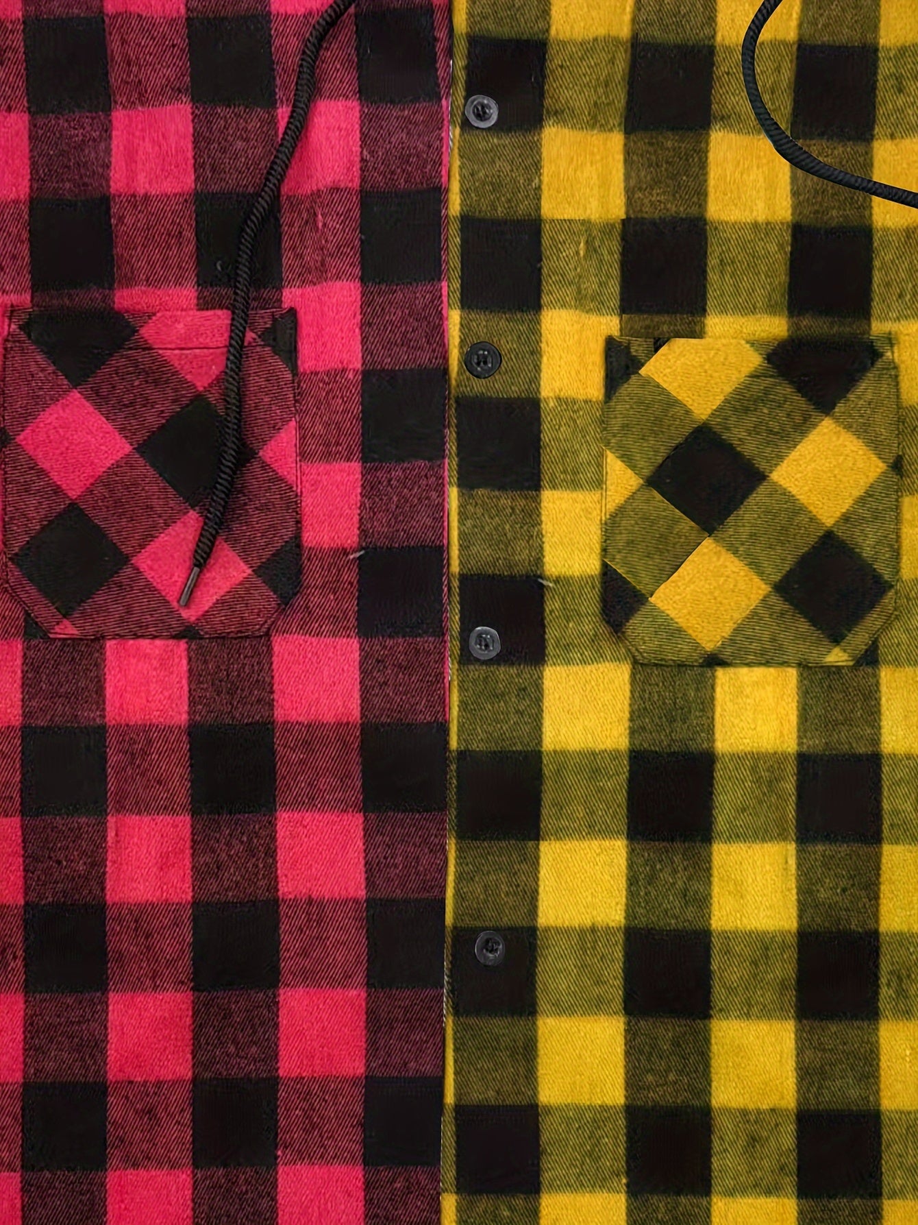Long Sleeve Casual Regular Fit Button Up Hooded Shirts Jacket, Plaid Shirt Coat For Men