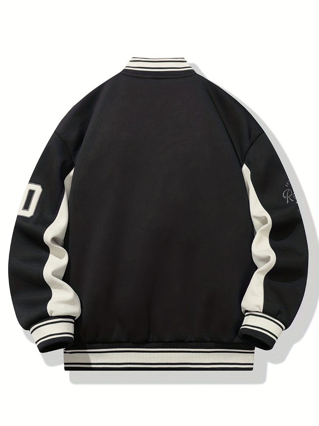 Men's Casual Varsity Jacket - "REARING" Embroidered, Color Block, Polyester, Button-Up with Pockets, Street Style Baseball Coat, Machine Washable