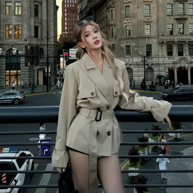 Slim Double-Breasted Long Trench Coat