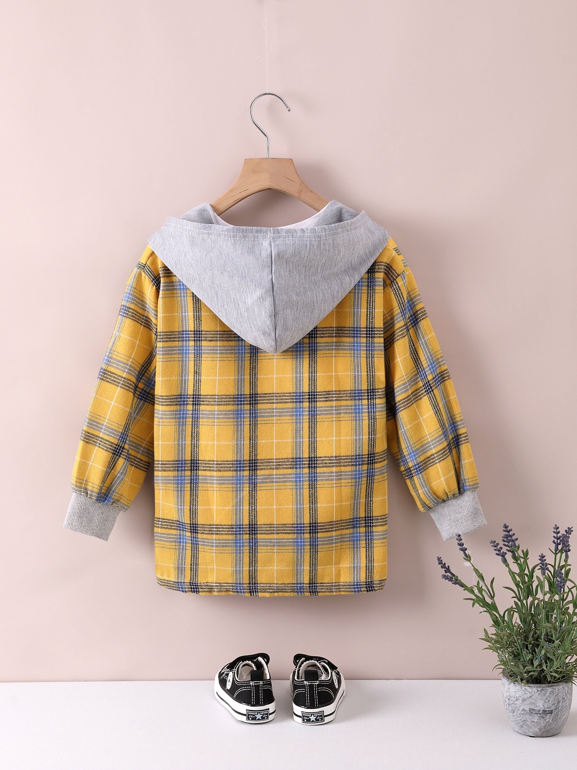 Boys Fashion Plaid Hooded Jacket, Long Sleeve Button Down Hooded Jacket, Kids Clothing