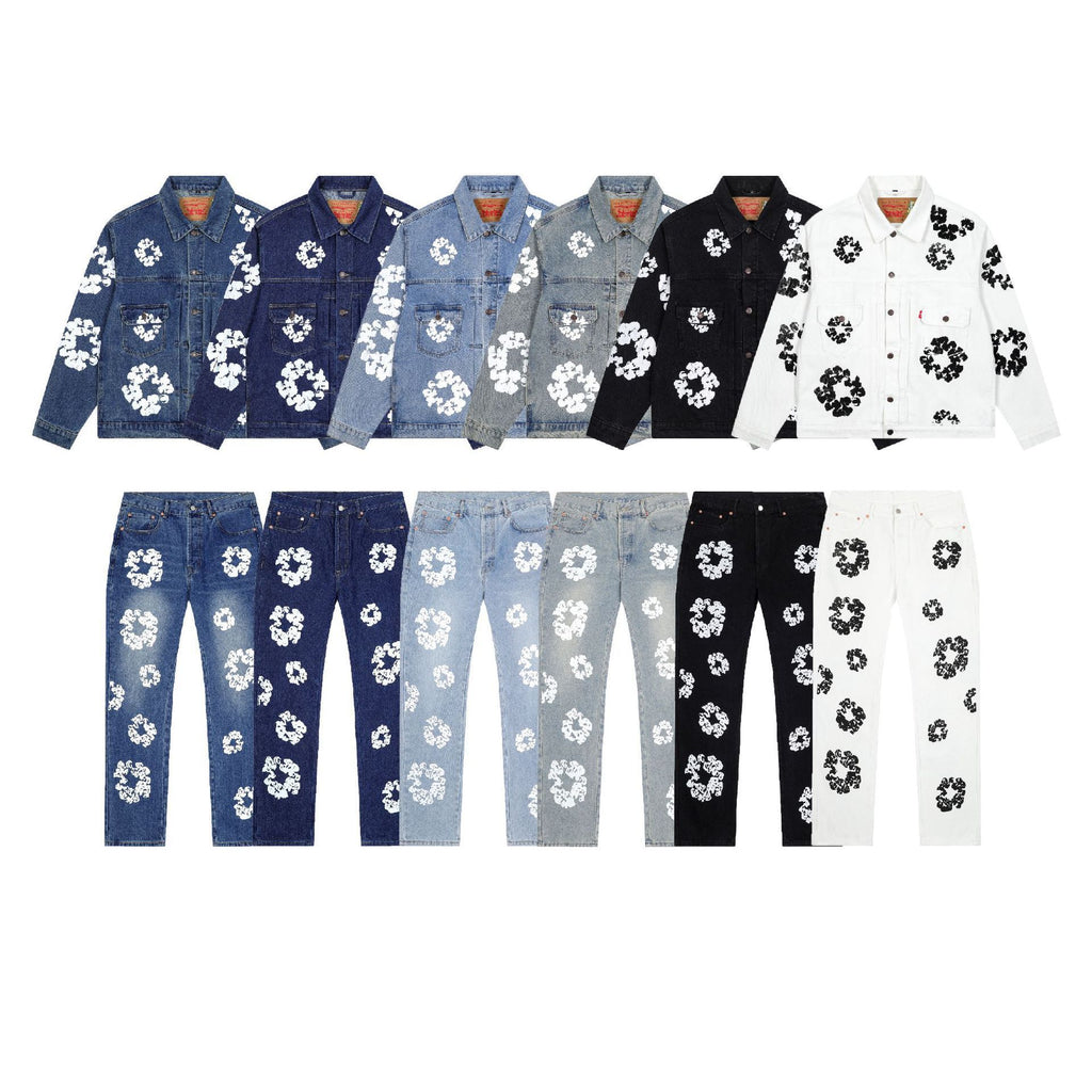Kapok Printed Denim Suit Jacket and Pants